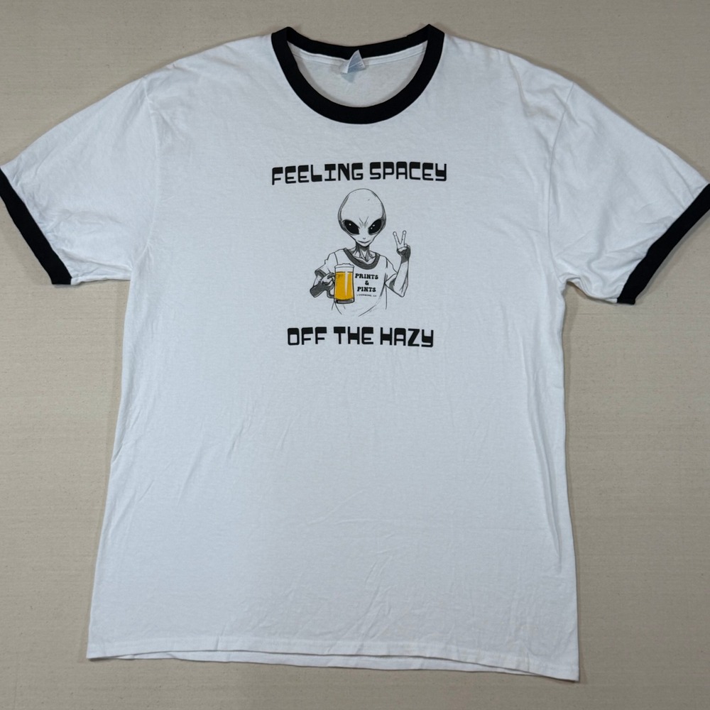 Alien Feeling Spacey Off The Hazy Beer Ringer Shirt White Large Extraterrestrial